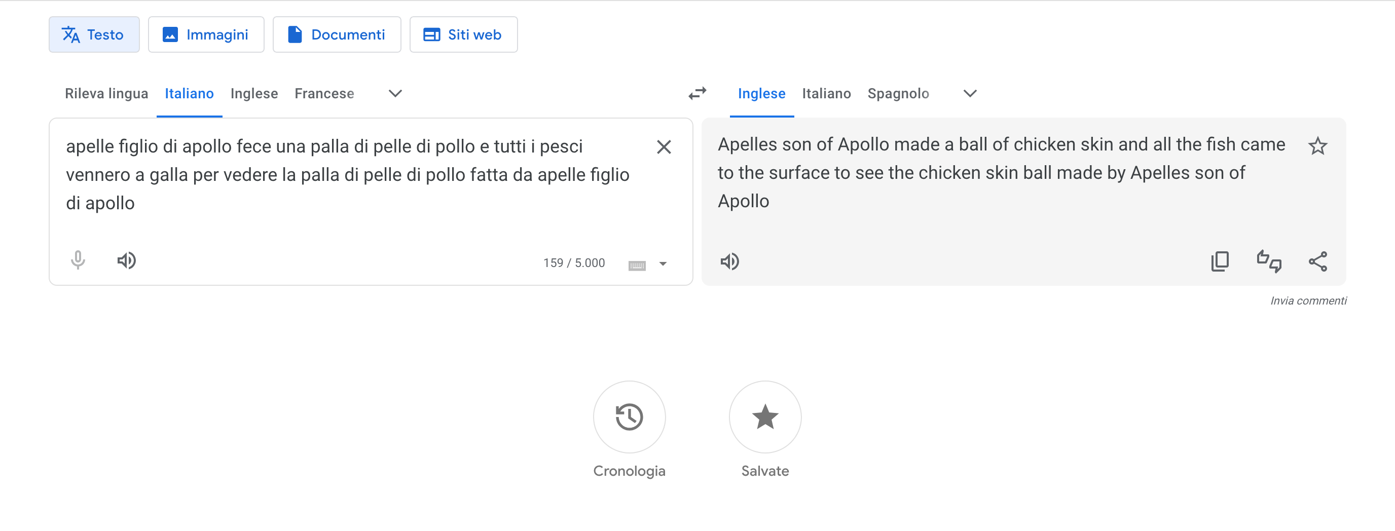 Interfaccia di Google Translate