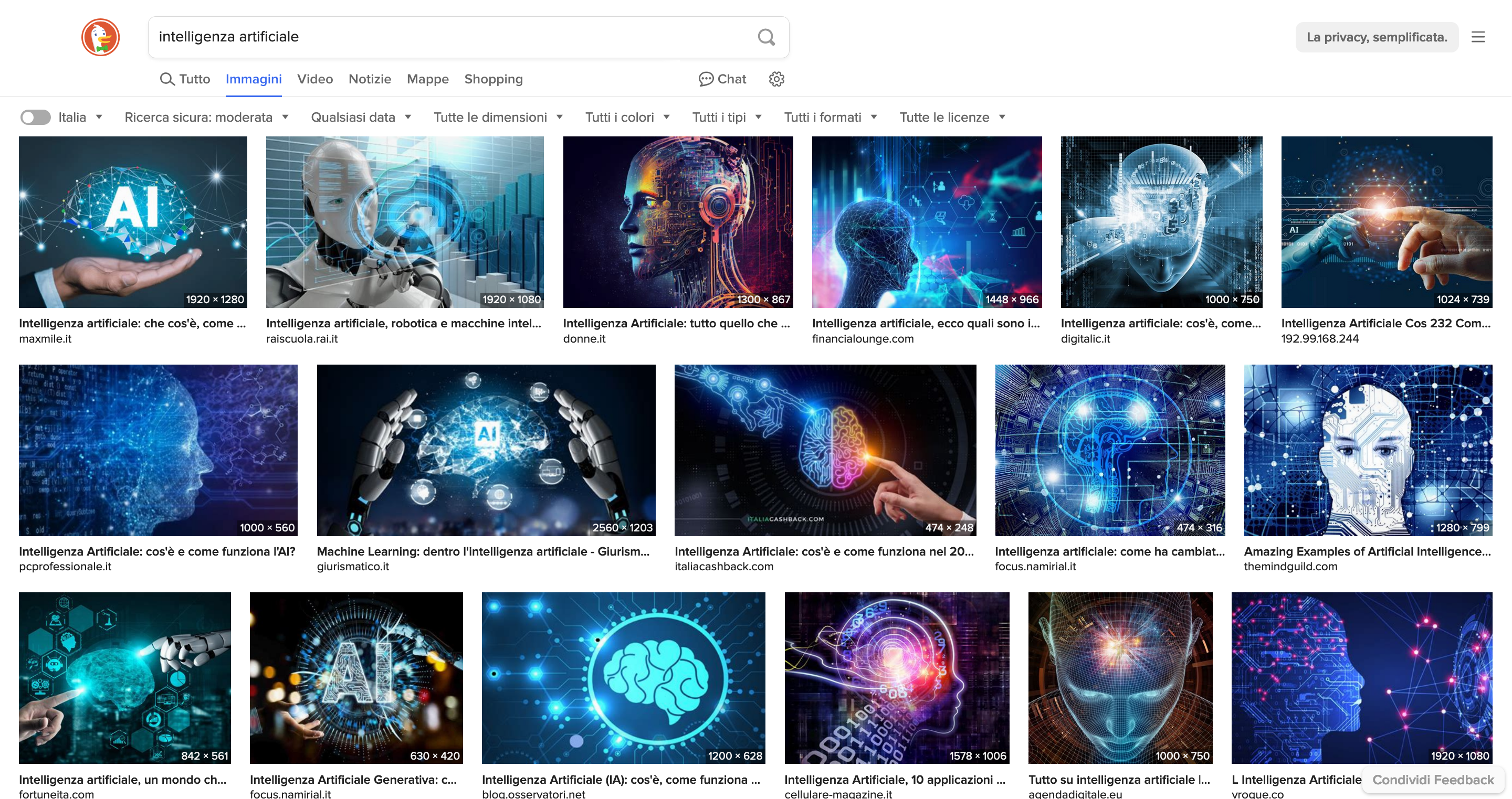 Query “intelligenza artificiale” in data 2024-10-19 su DuckDuckGo mostra robot umanoidi