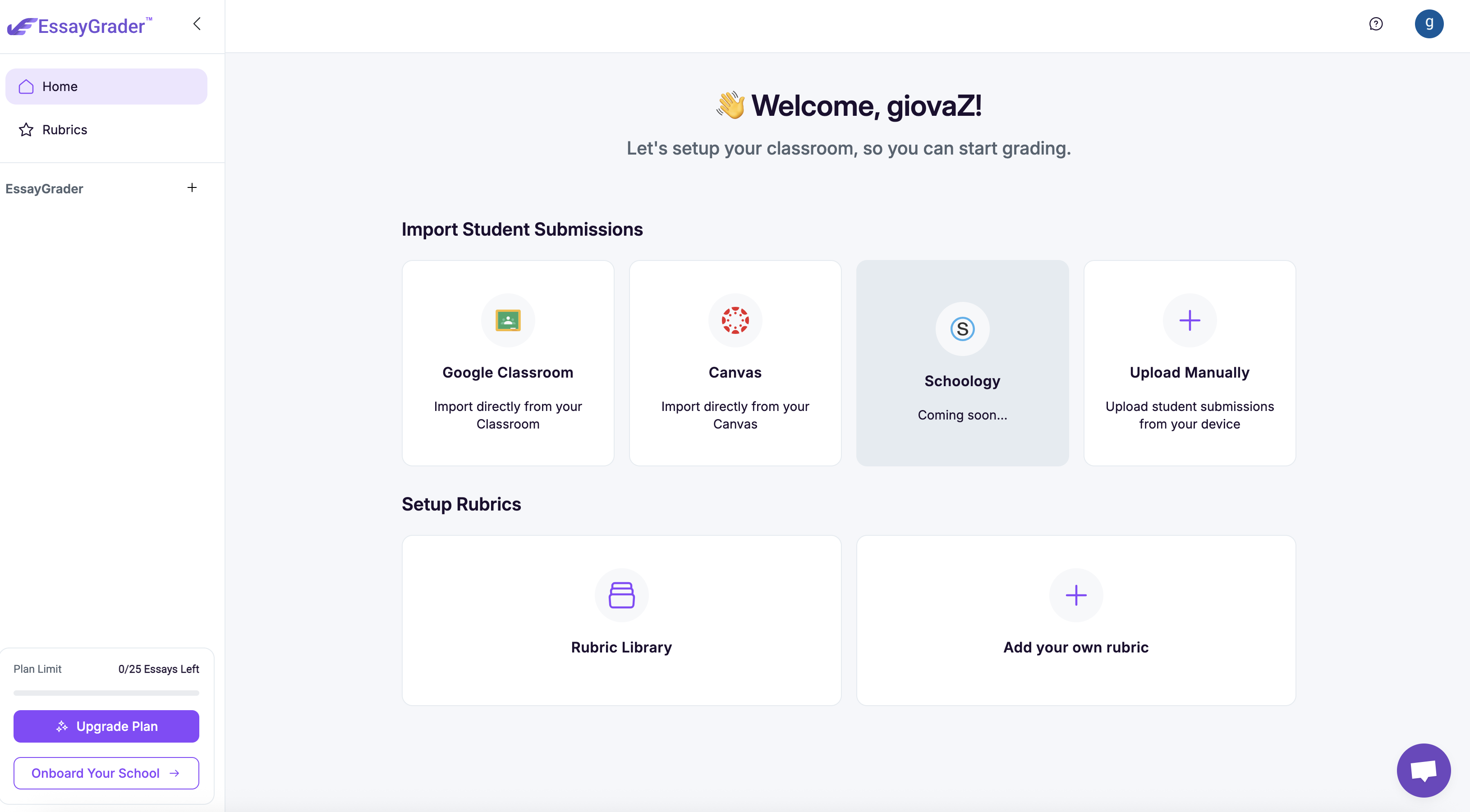 EasyGrader Schermata Home