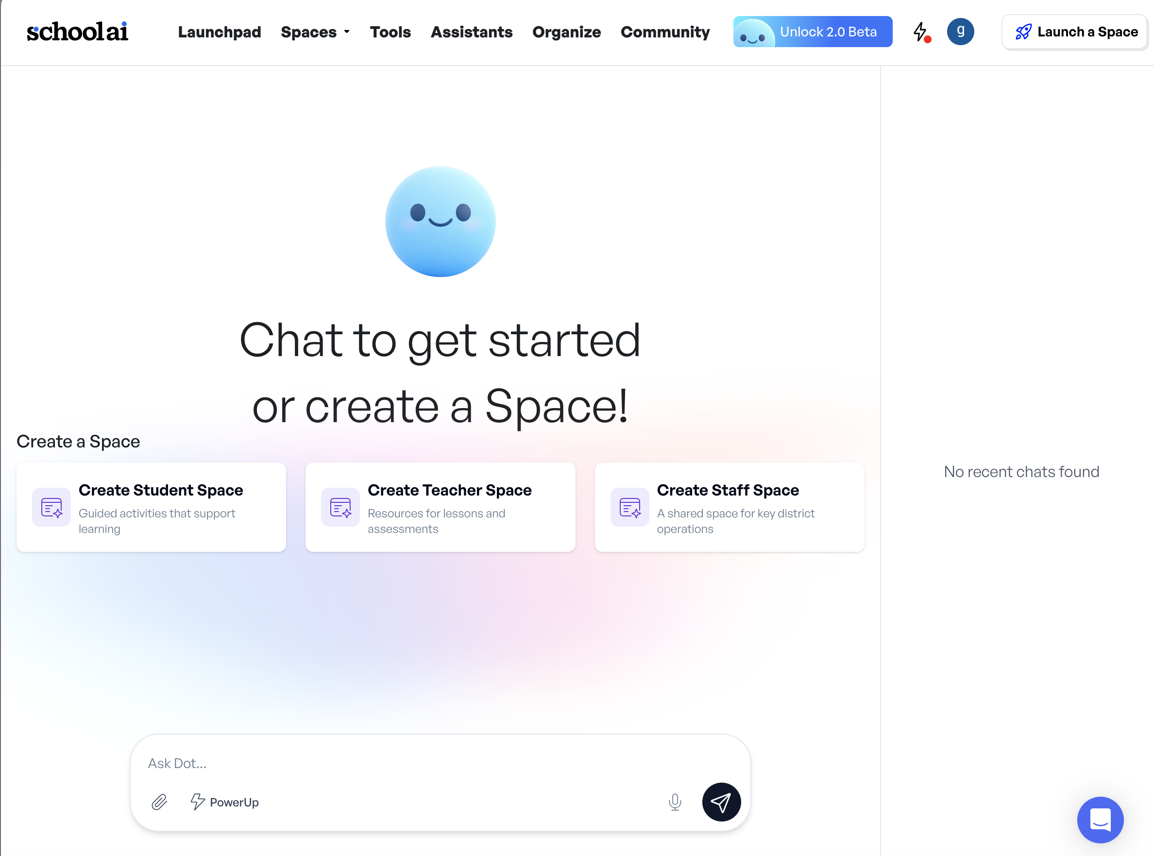 SchoolAI Schermata Chat con Dot